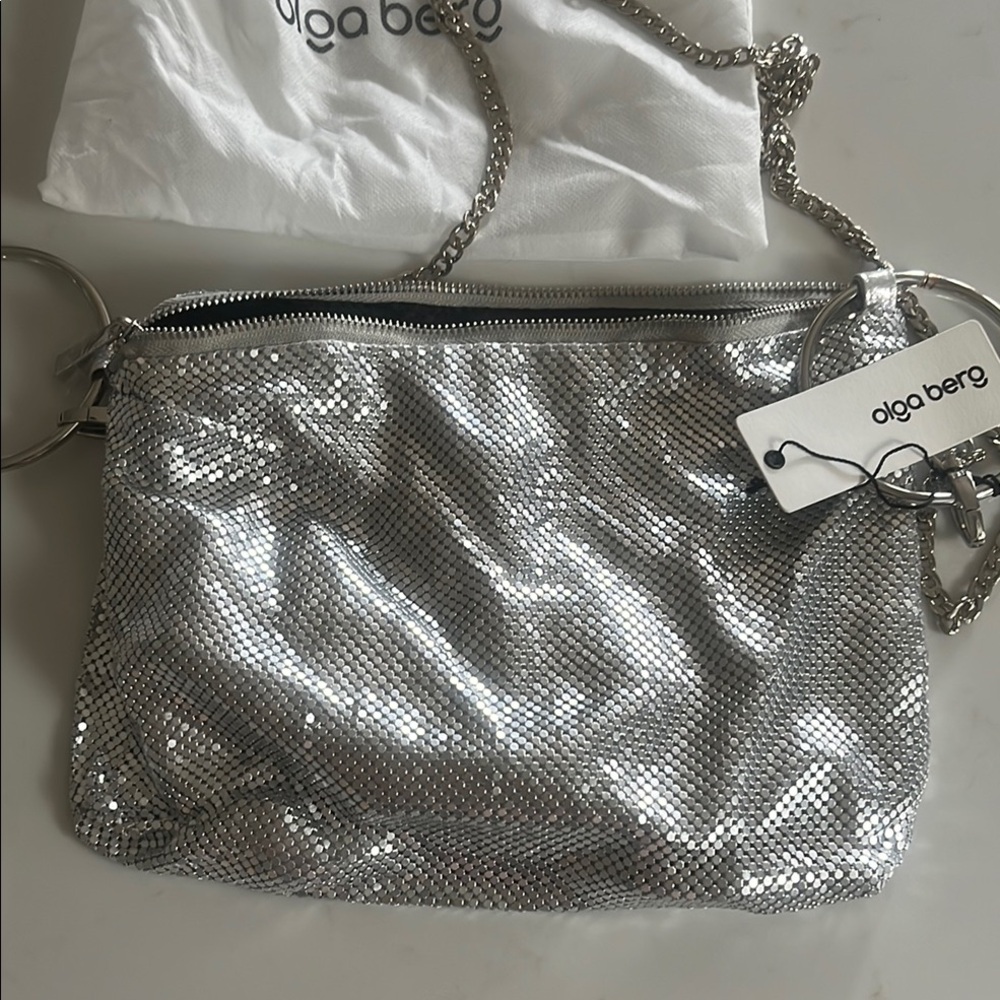 Olga Berg Silver Textured Clutch